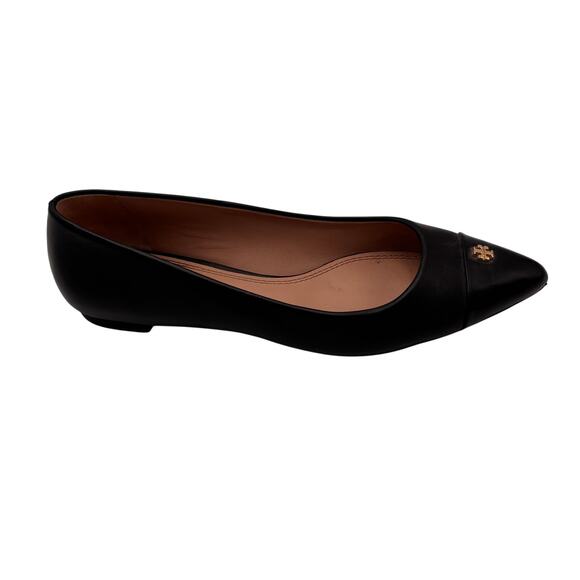 Tory Burch Women's Black Fairford Pointed Toe Leather Flats Size 6.5 - Picture 5 of 7
